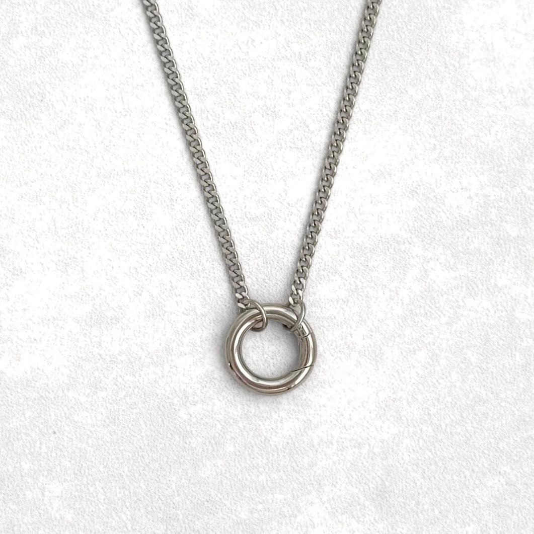 Silver Curb Round Charm Necklace