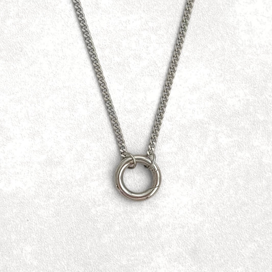 Silver Curb Round Charm Necklace