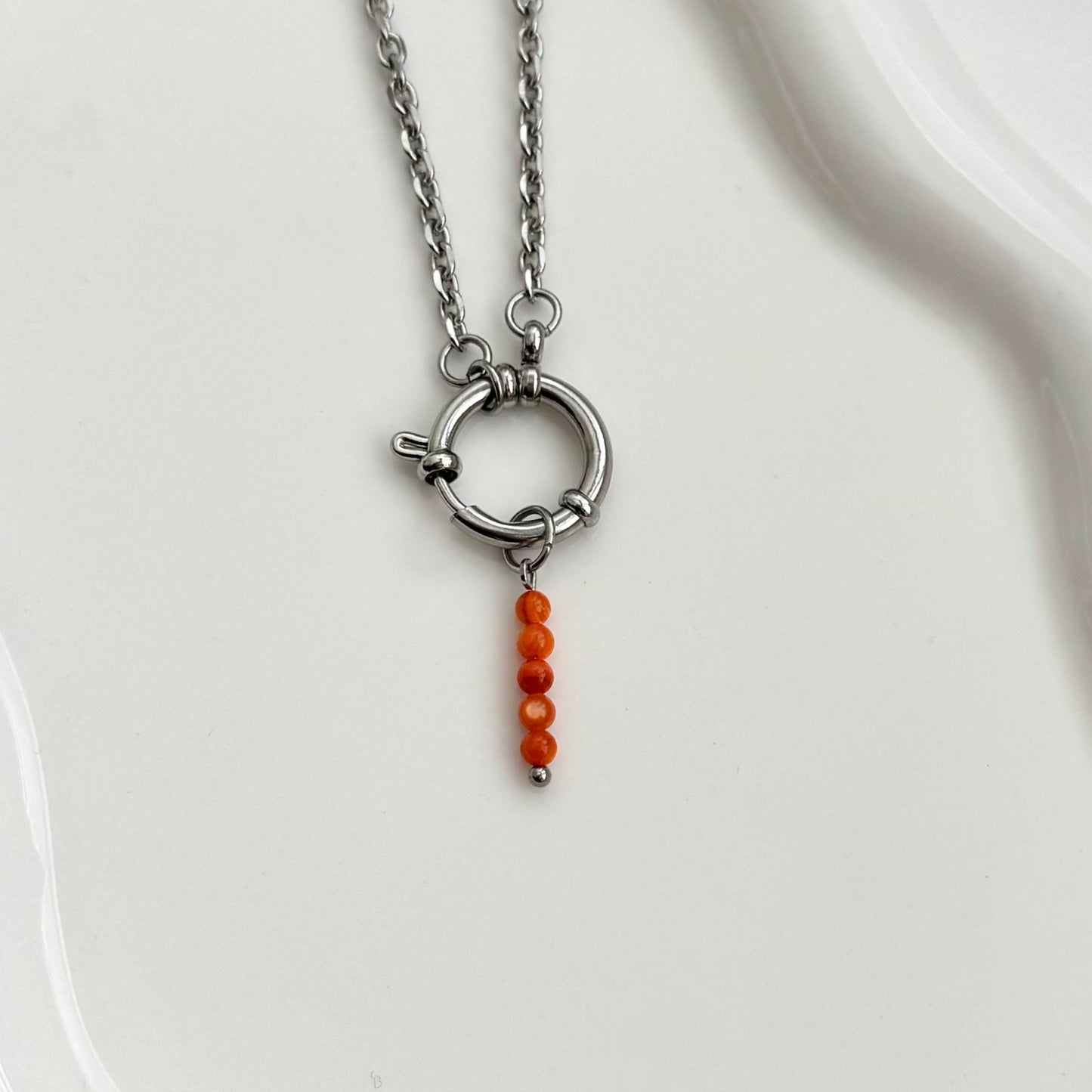 Orange Pearl Beaded Charm - Silver