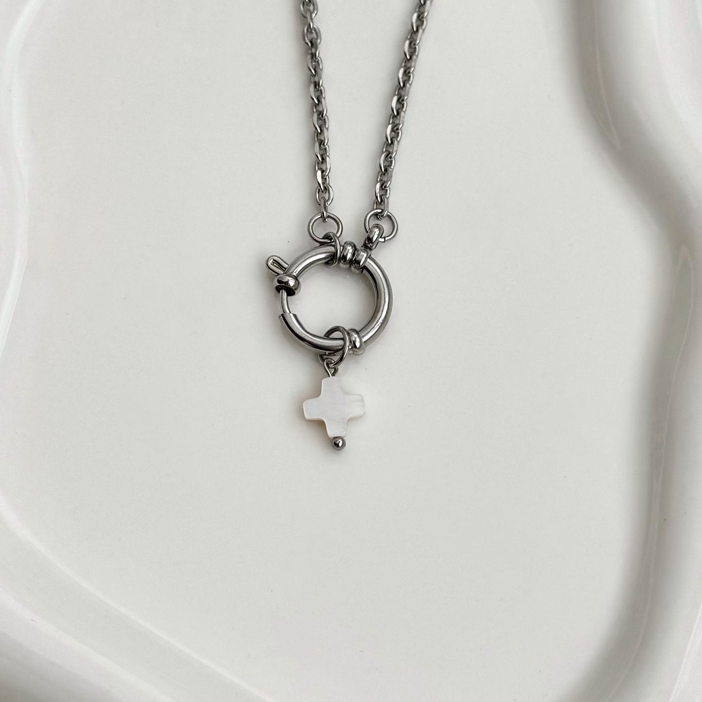 Pearl Cross Charm - Silver