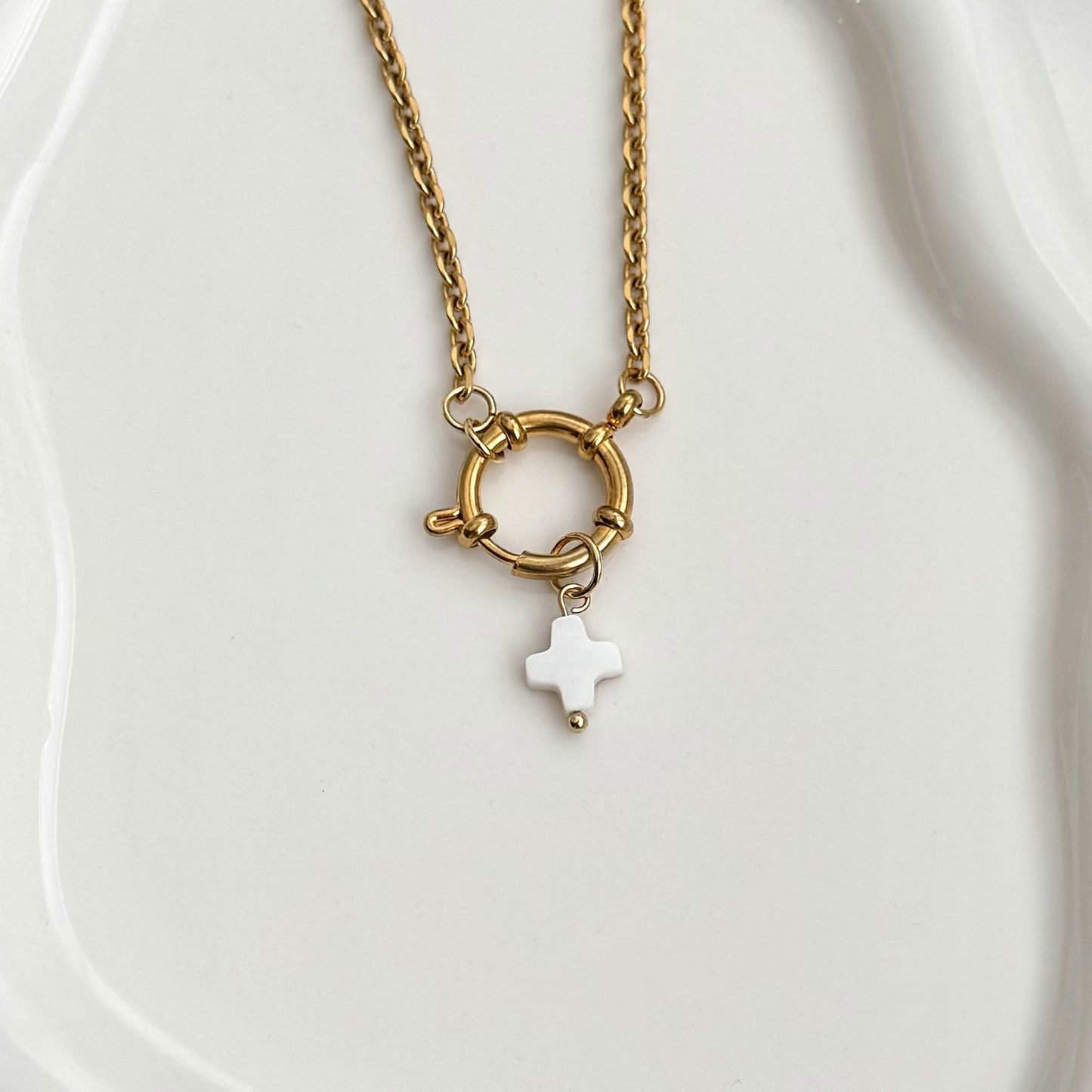 Pearl Cross Charm - Gold