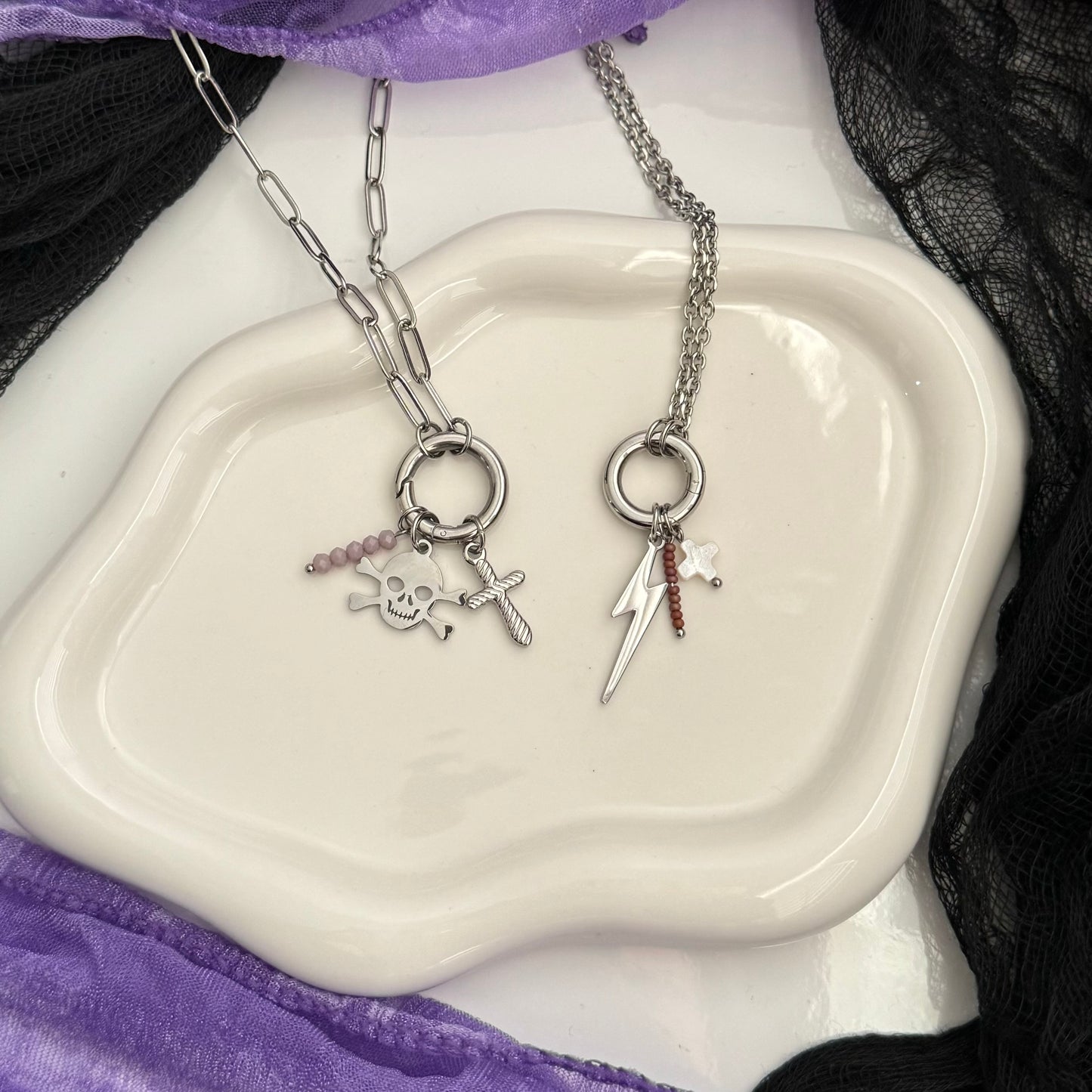 Pearl Cross Charm - Silver