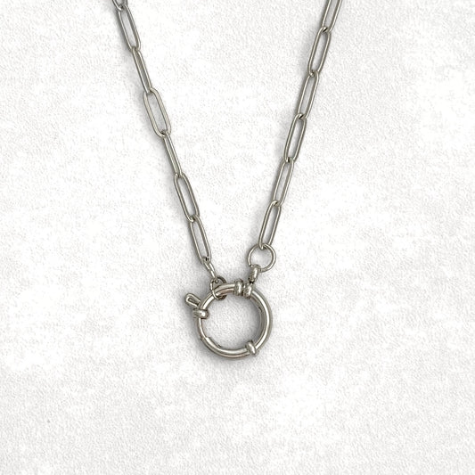 Silver Paperclip Sailor Charm Necklace