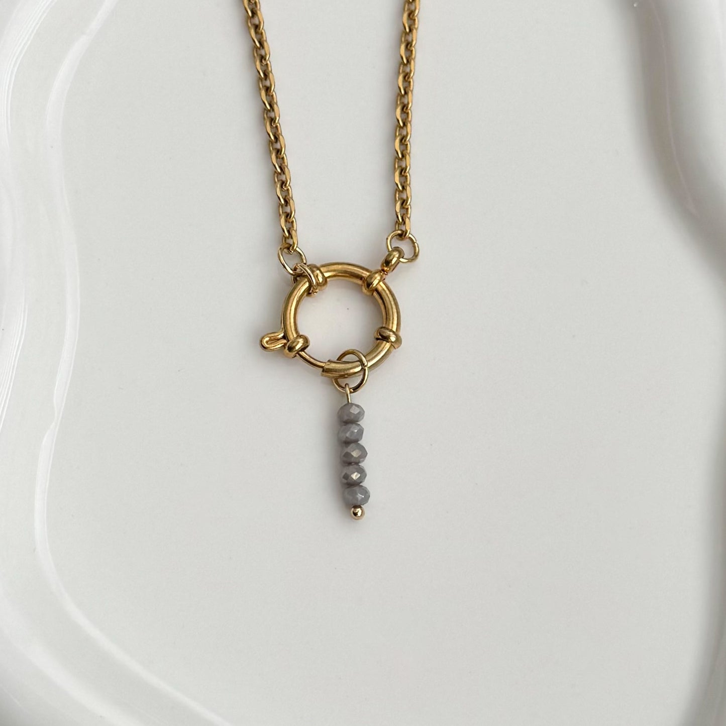 Dark Grey Beaded Charm - Gold
