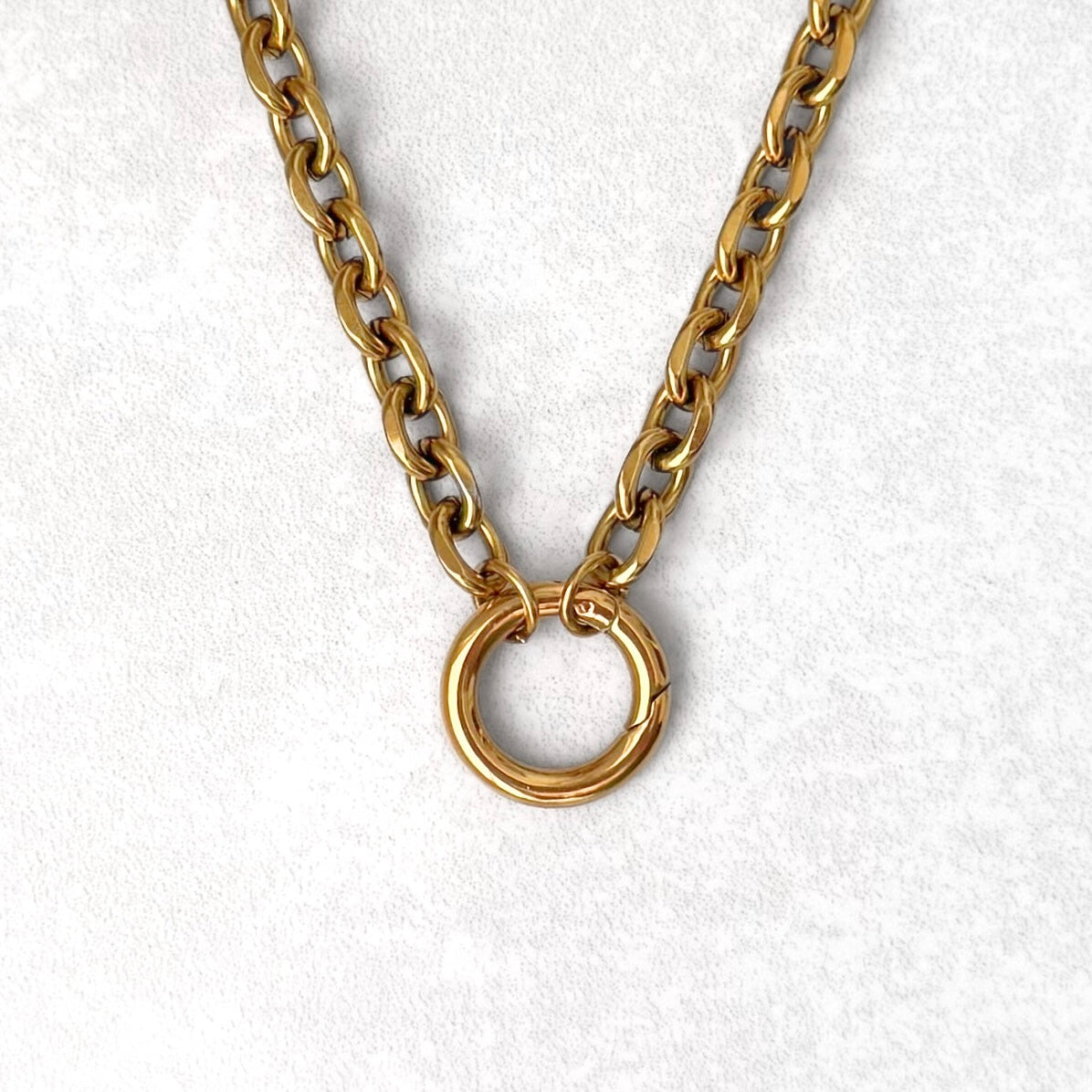 Gold Statement Rolo Round Charm Necklace