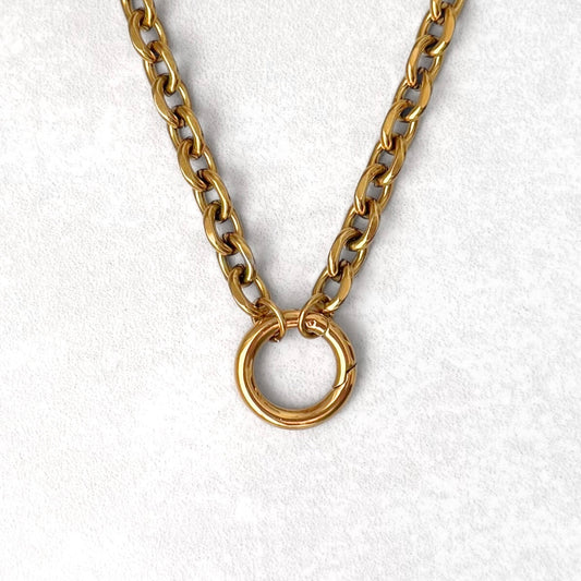 Gold Statement Rolo Round Charm Necklace
