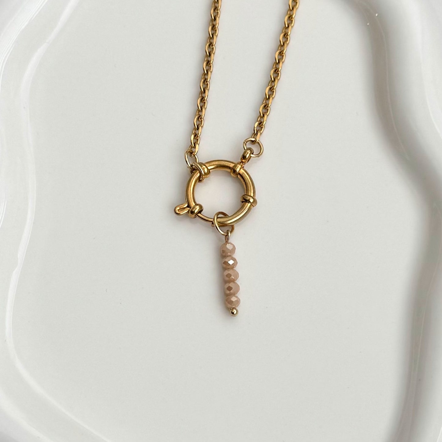 Dark Beige Beaded Charm - Gold