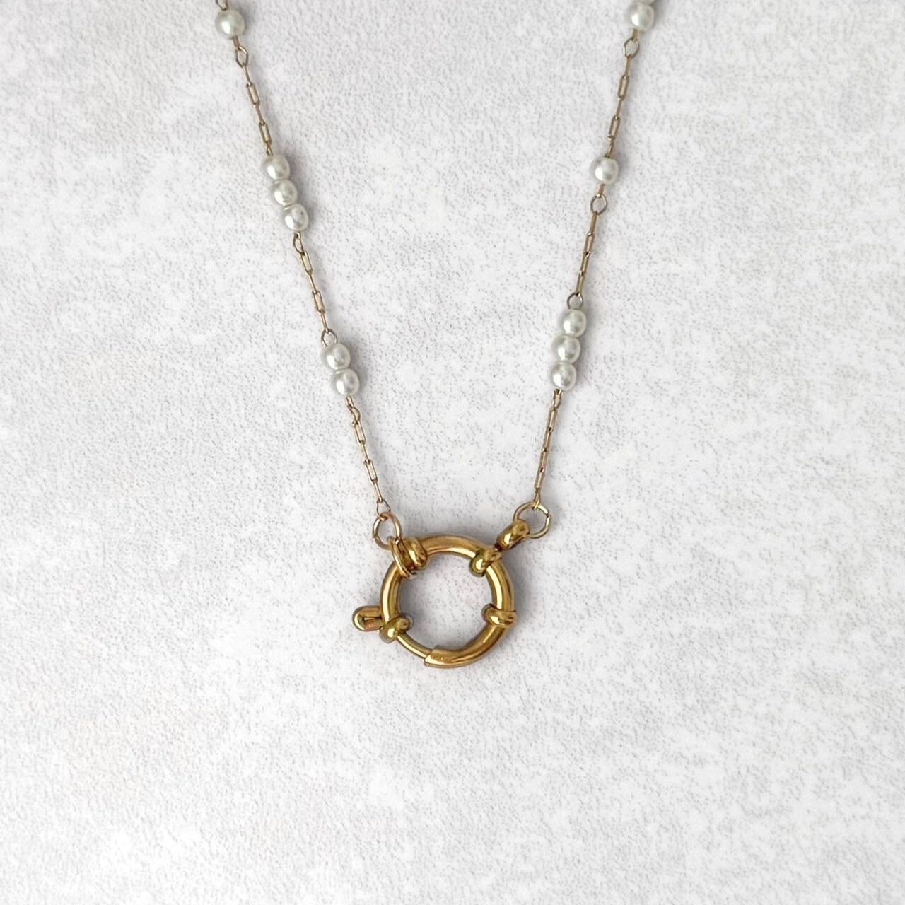 Gold Dainty Pearl Charm Necklace
