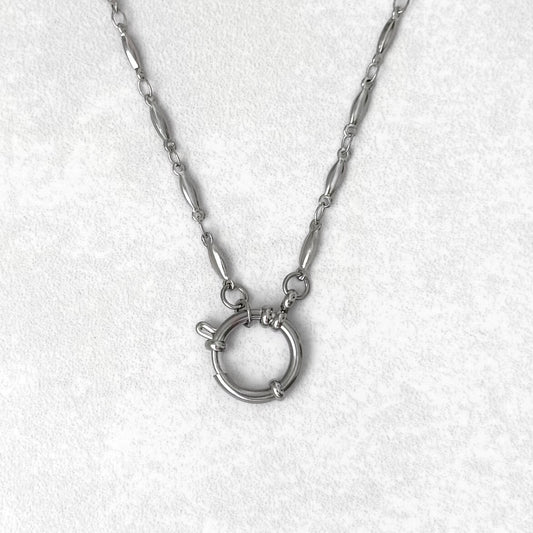 Silver Oval Link Sailor Charm Necklace