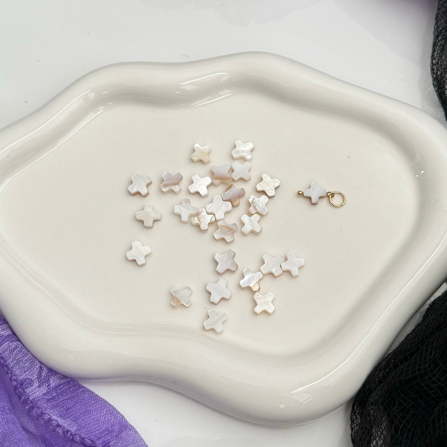 Pearl Cross Charm - Silver