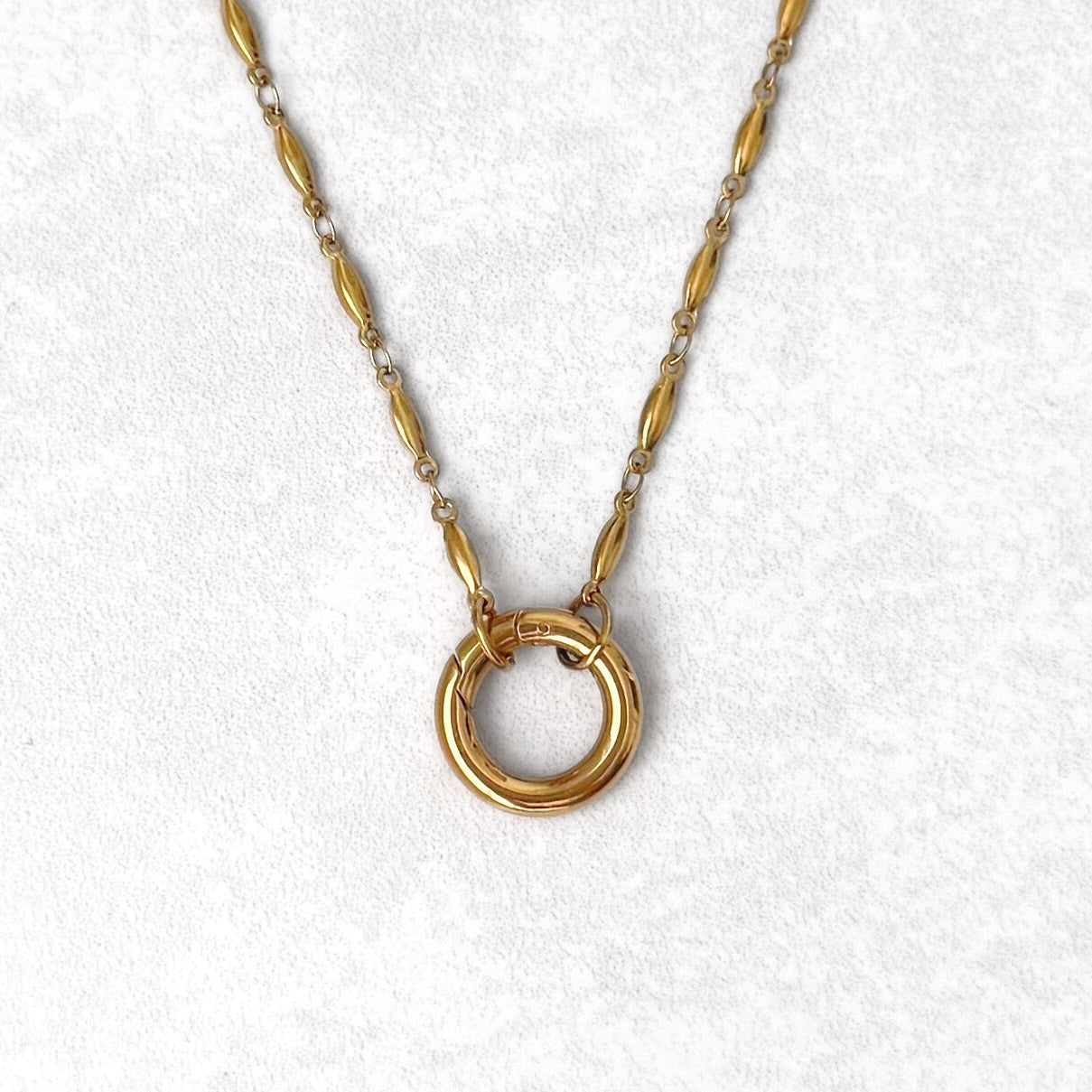 Gold Oval Link Round Charm Necklace