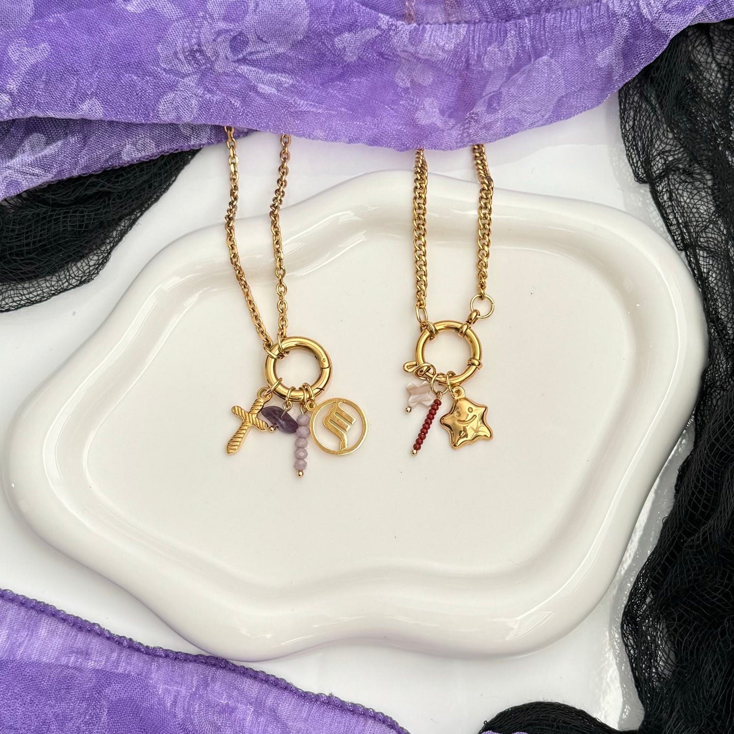 Mauve Beaded Charm - Gold
