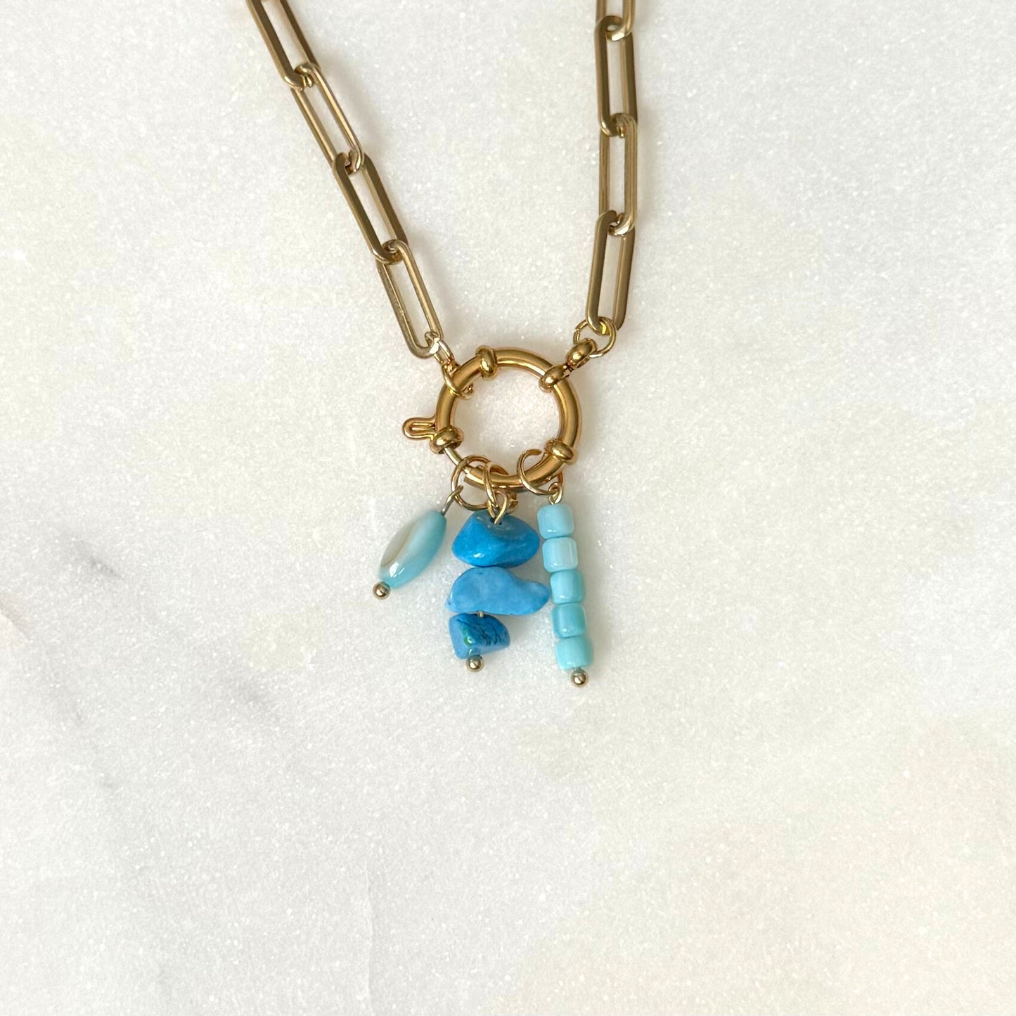 Blue Beaded Charm - Gold