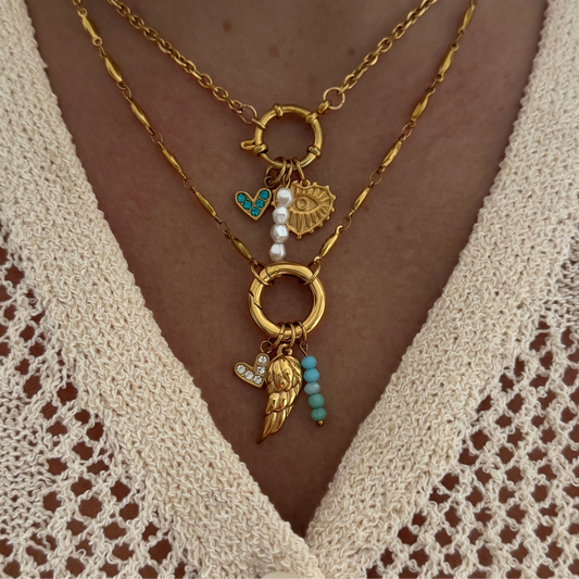 Gold Blue Jewel Heart Charm