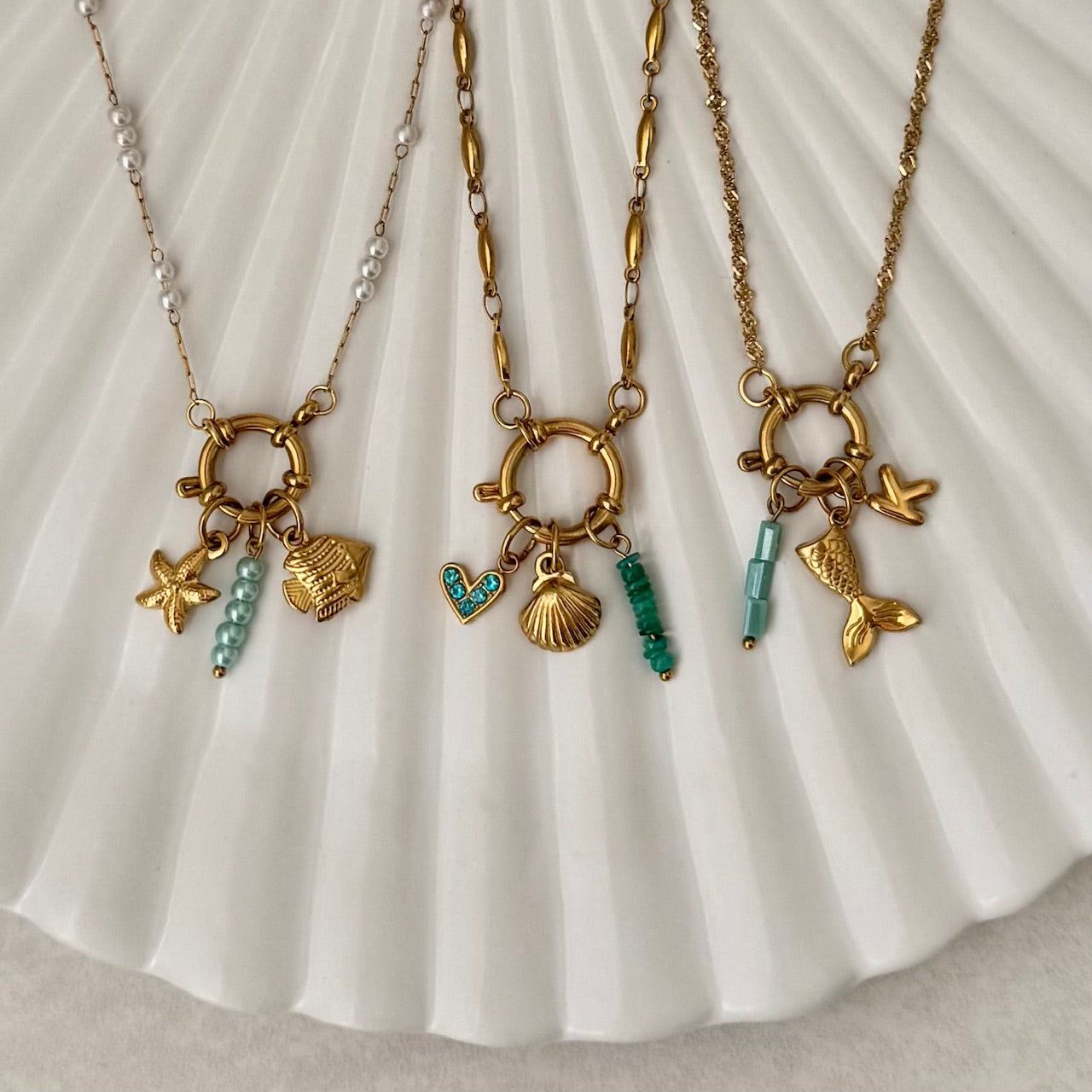 Gold Oval Link Sailor Charm Necklace