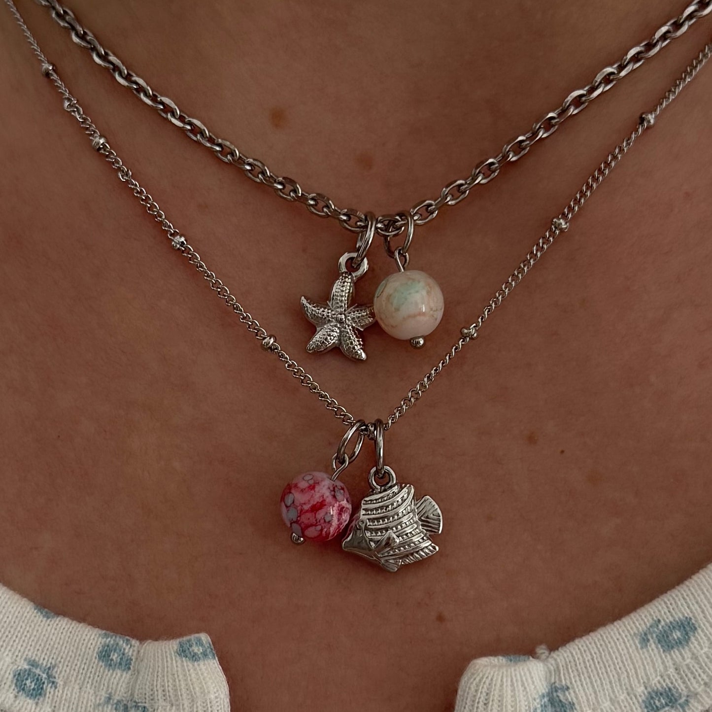 Candy Marble Beaded Charm - Silver