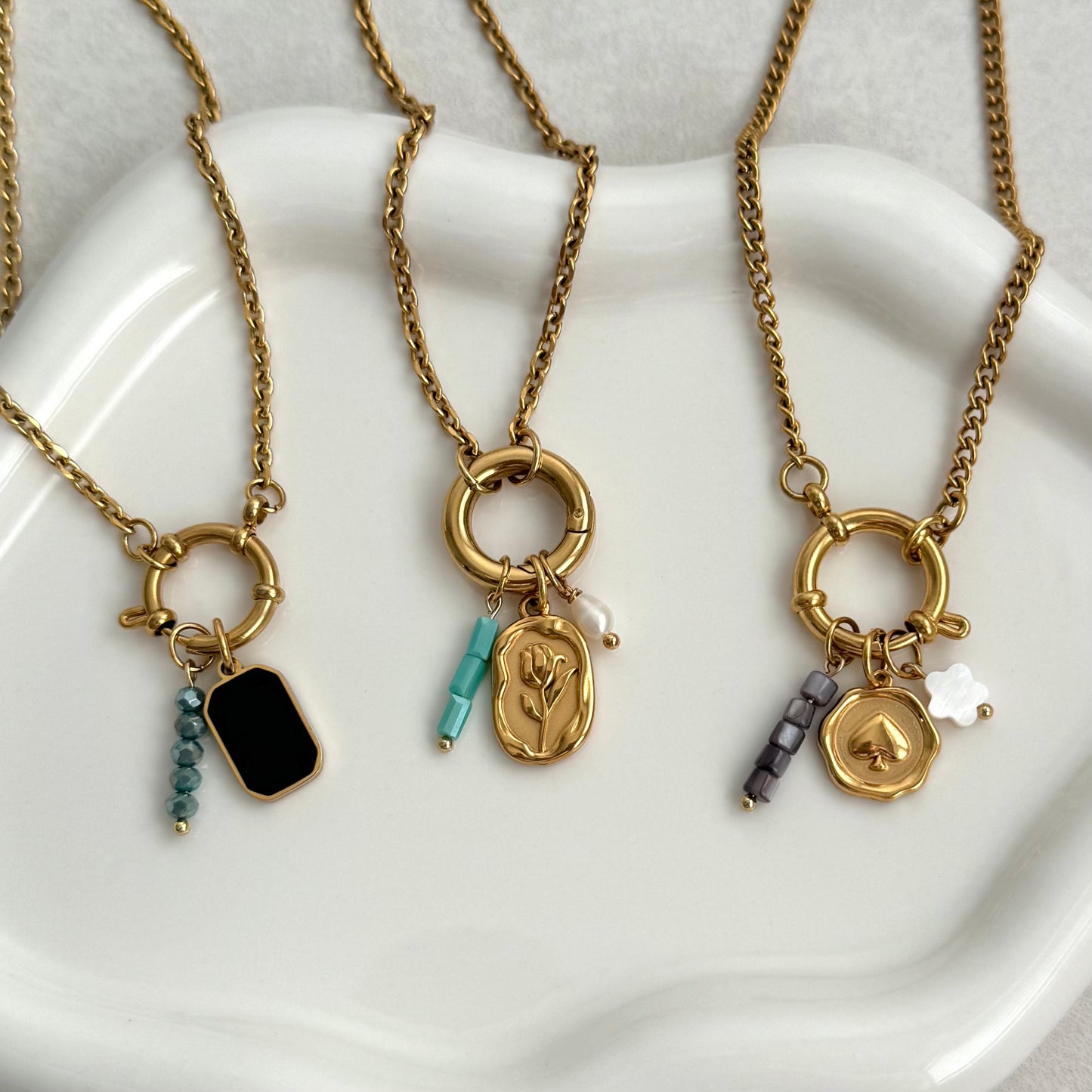 Teal Beaded Charm - Gold