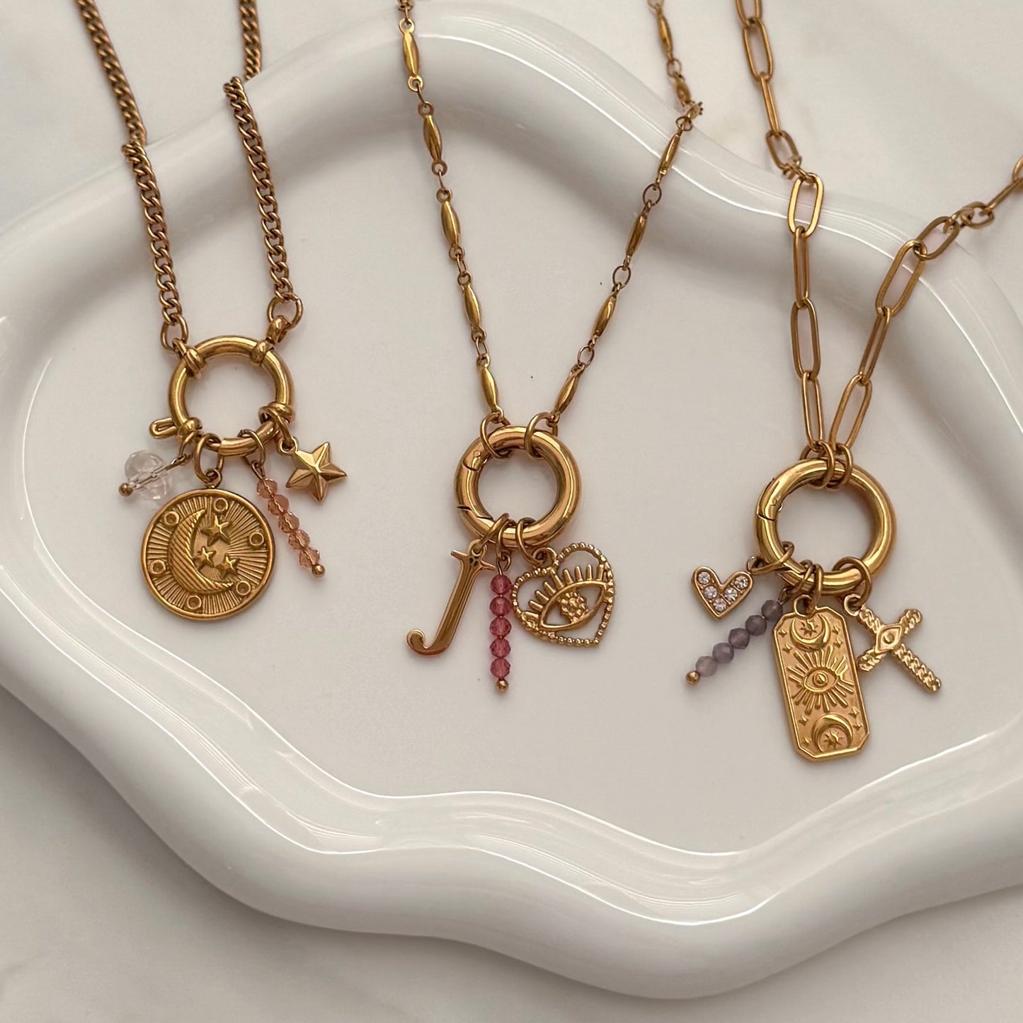 Sheer Latte Beaded Charm - Gold