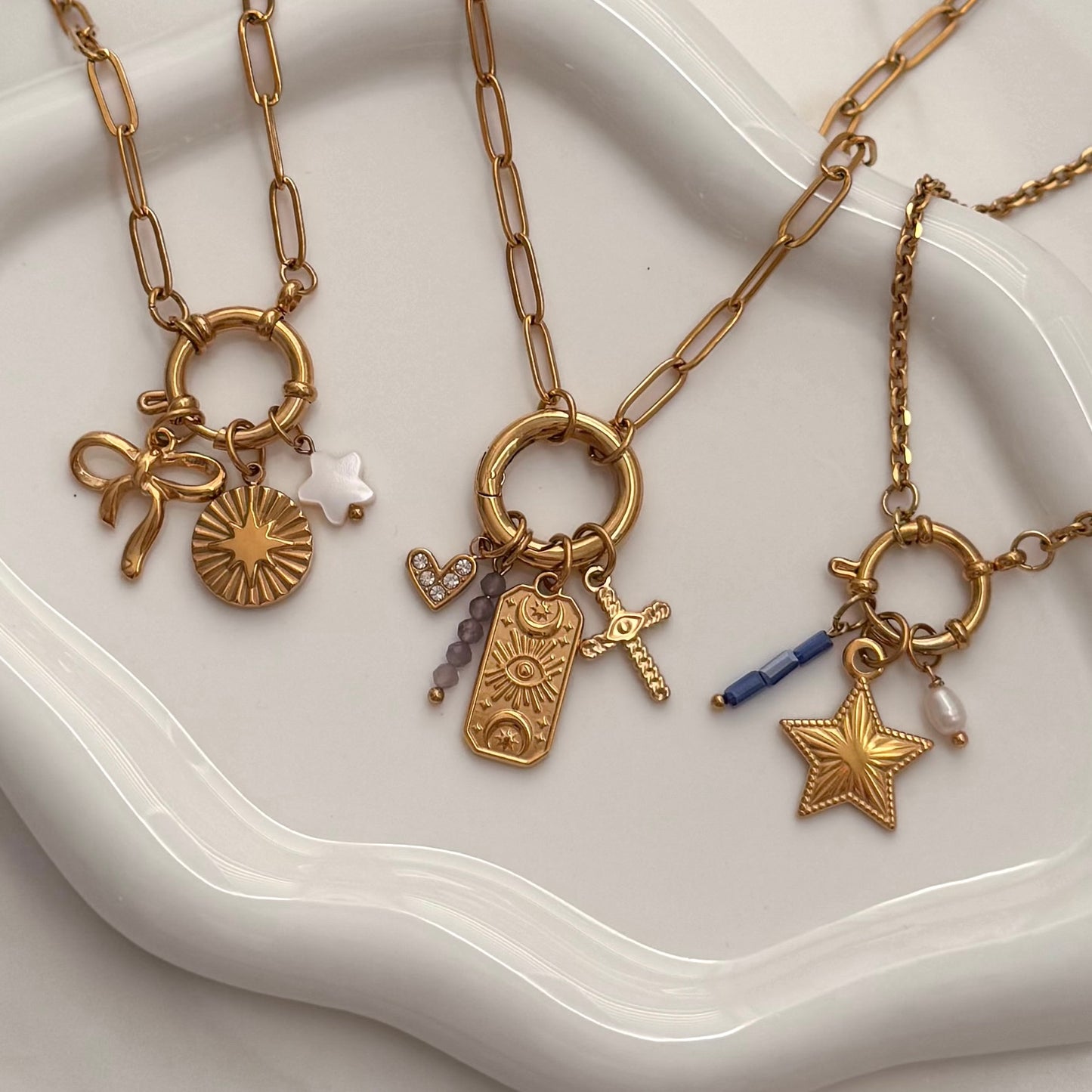 Royal Blue Beaded Charm - Gold