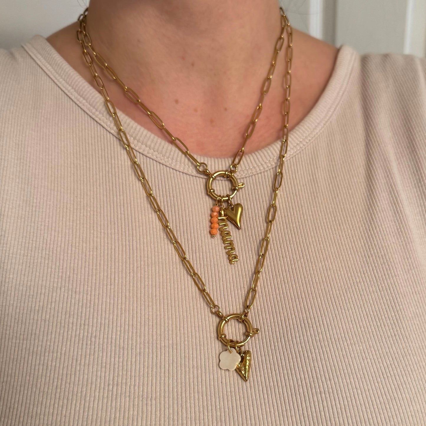 Gold Paperclip Sailor Charm Necklace