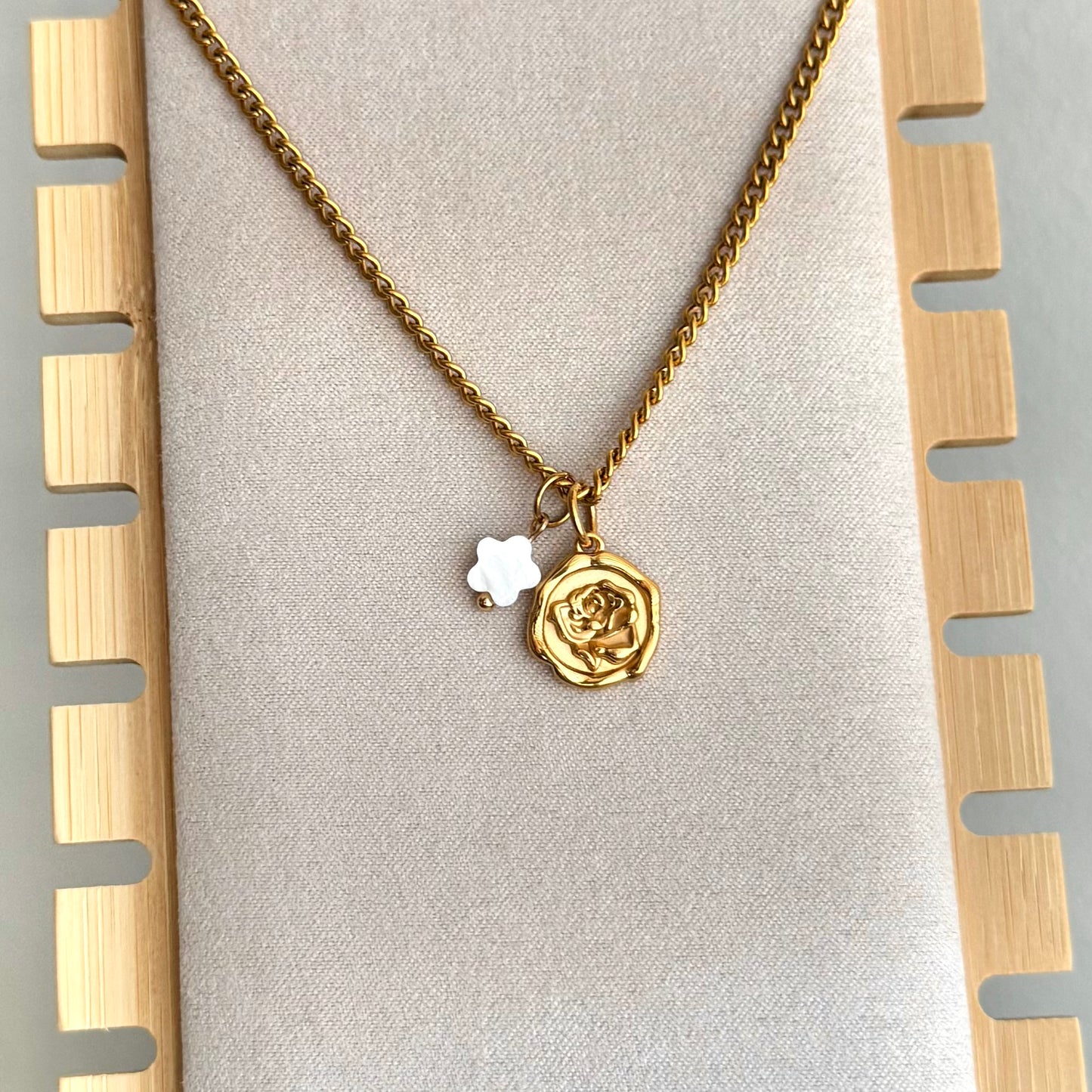Mini Flower Pearl Charm - Gold