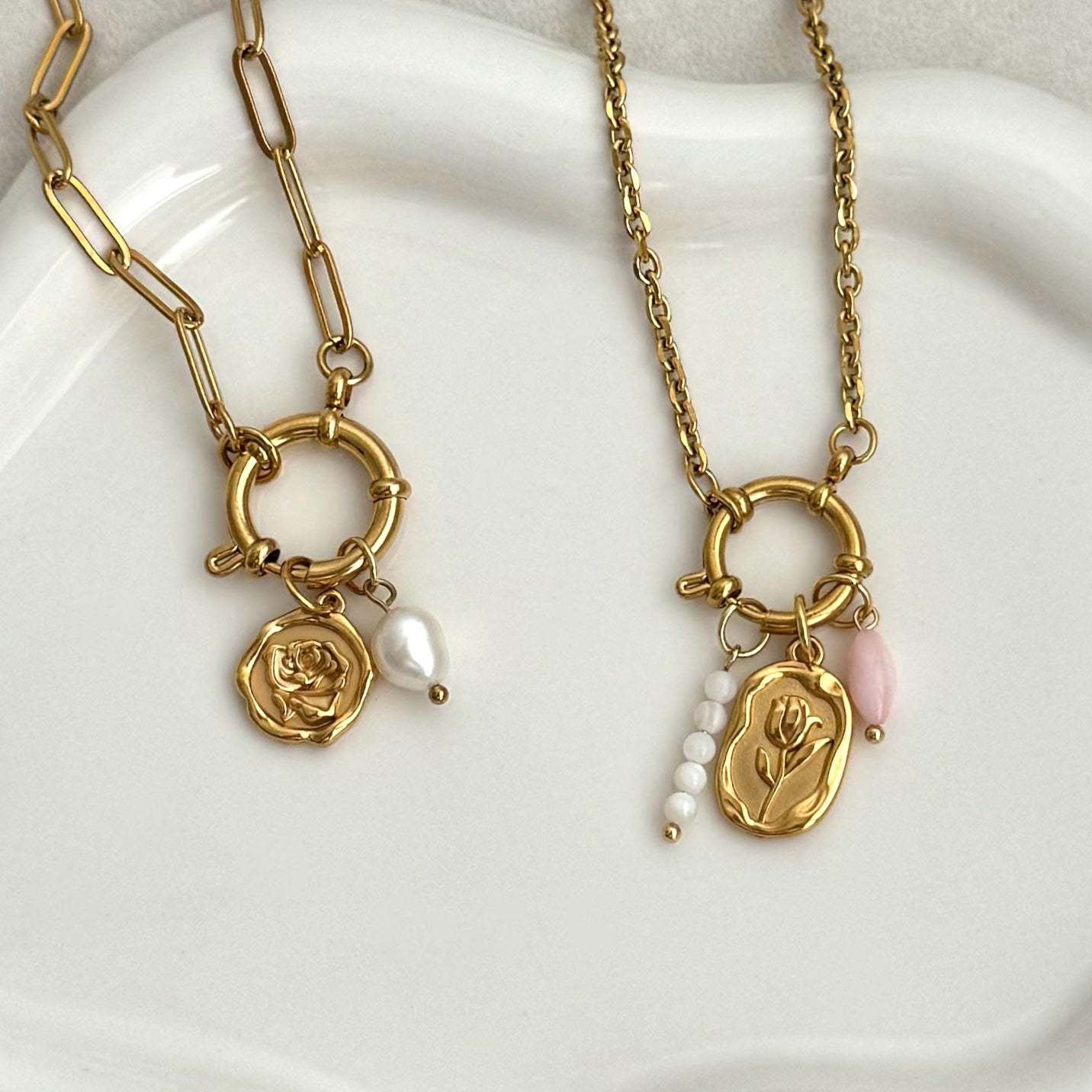 Pink Pearl Charm - Gold