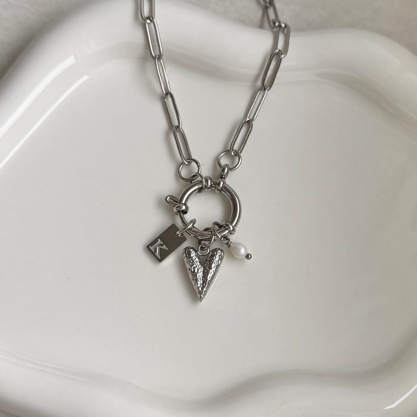 Silver Textured Heart Charm