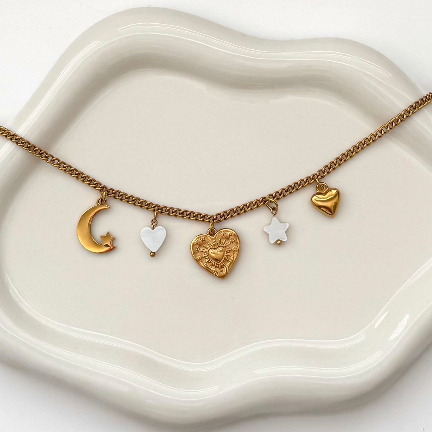 'Moon & Hearts' Multi Charm Necklace