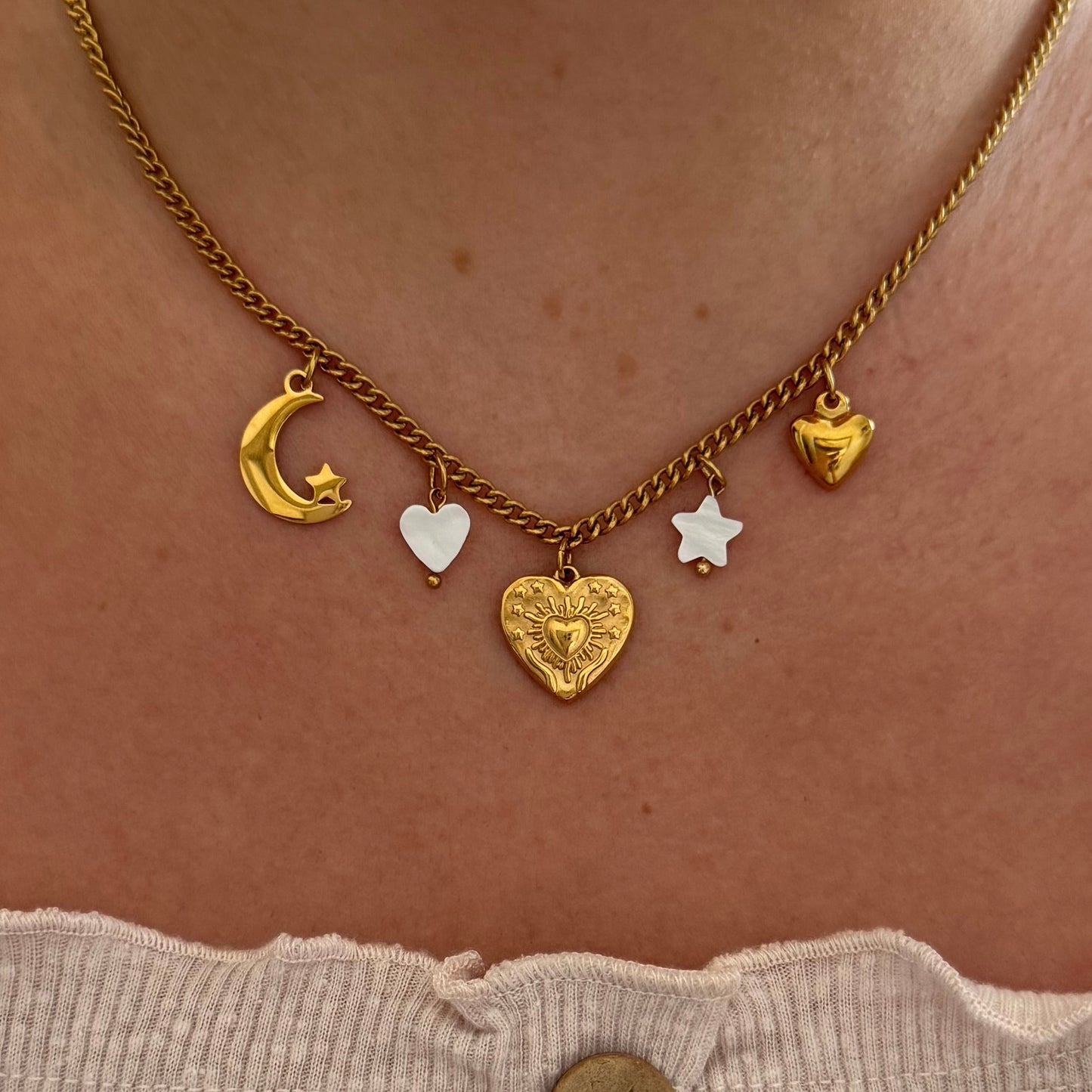 'Moon & Hearts' Multi Charm Necklace