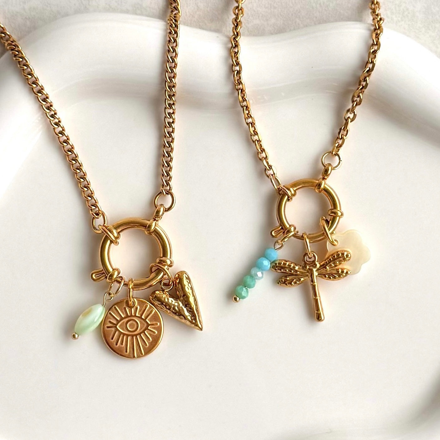 Blue Ombre Beaded Charm - Gold