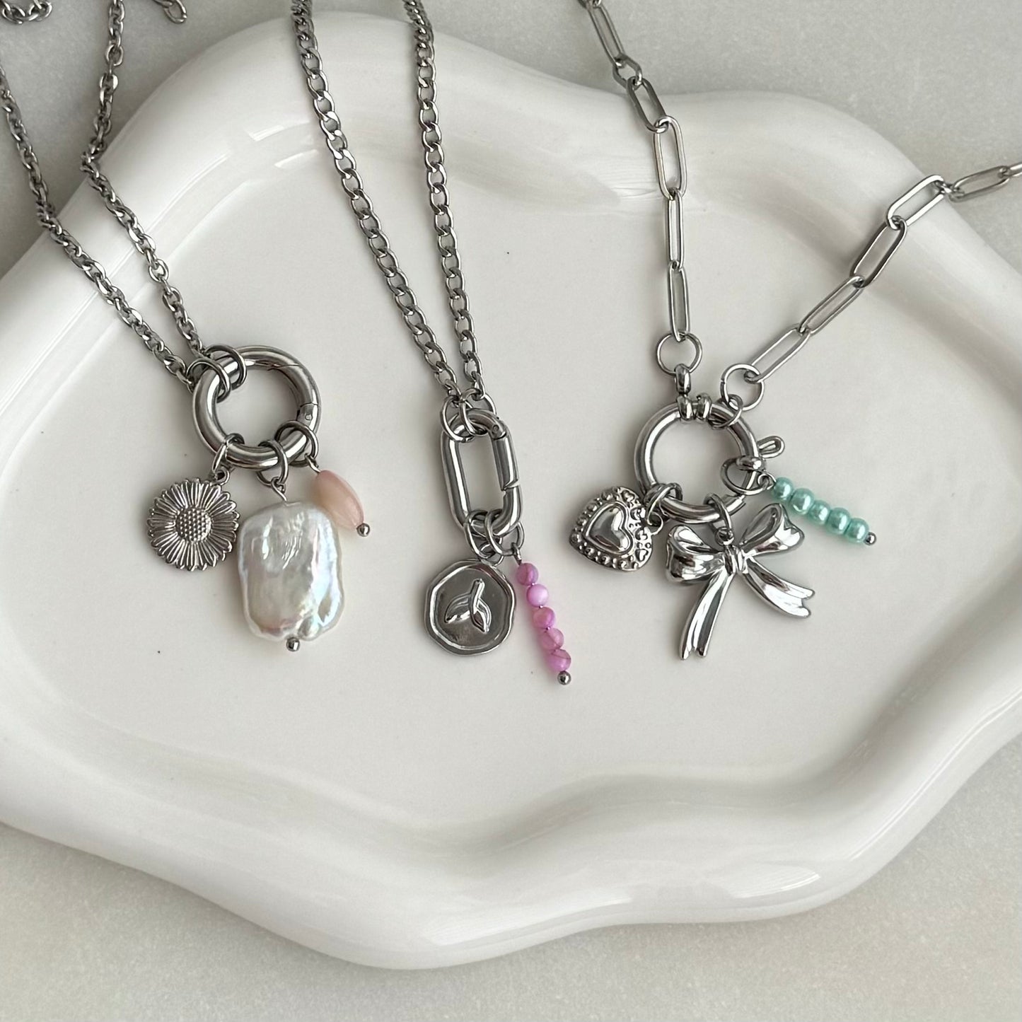 Lilac Jade Beaded Charm - Silver