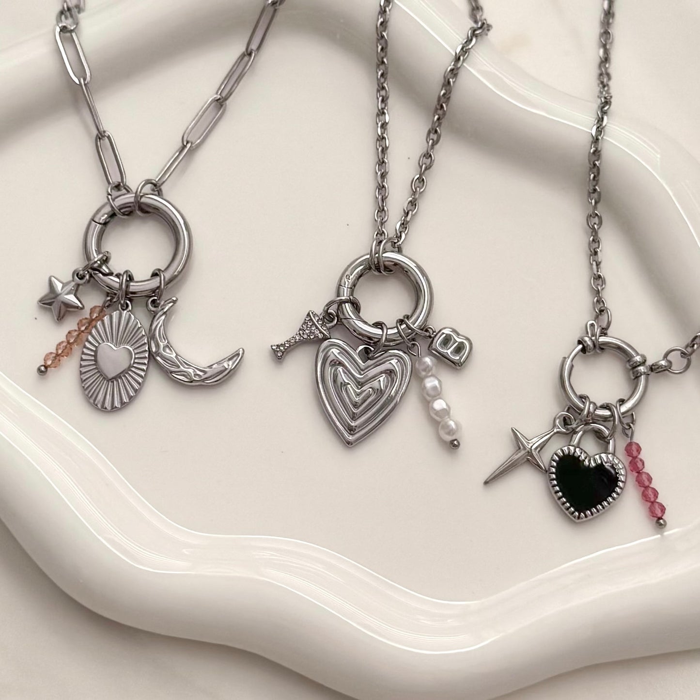 Silver Textured Moon Charm