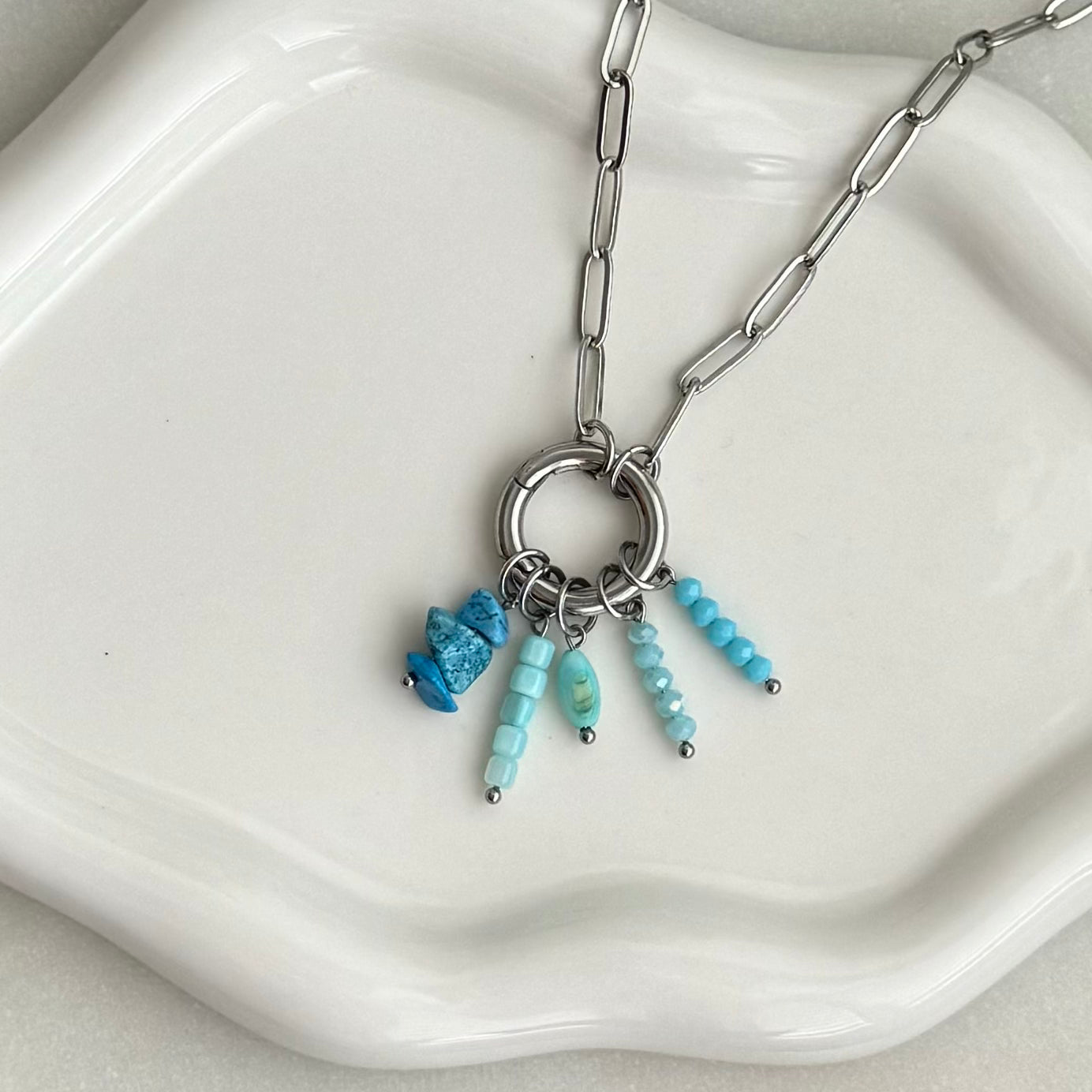 Light Blue Beaded Charm - Silver