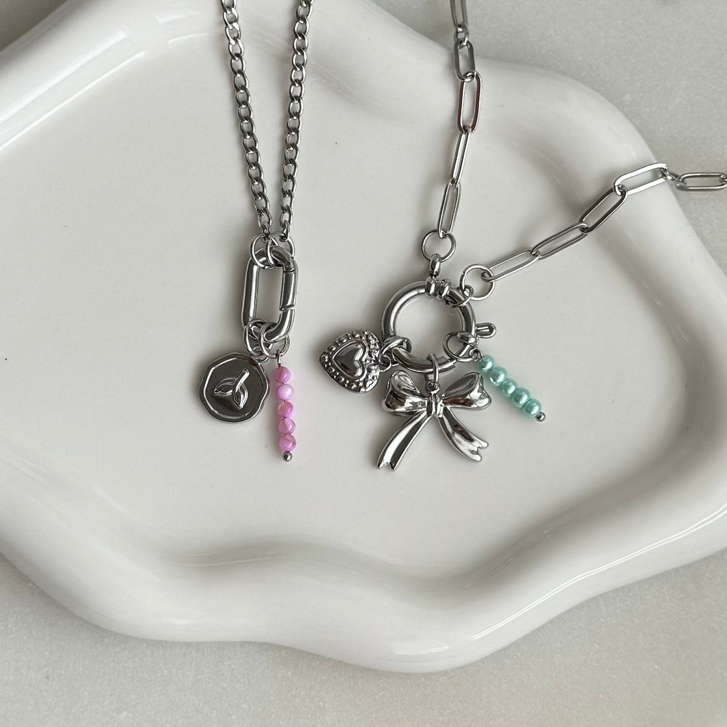 Aqua Shimmer Beaded Charm - Silver