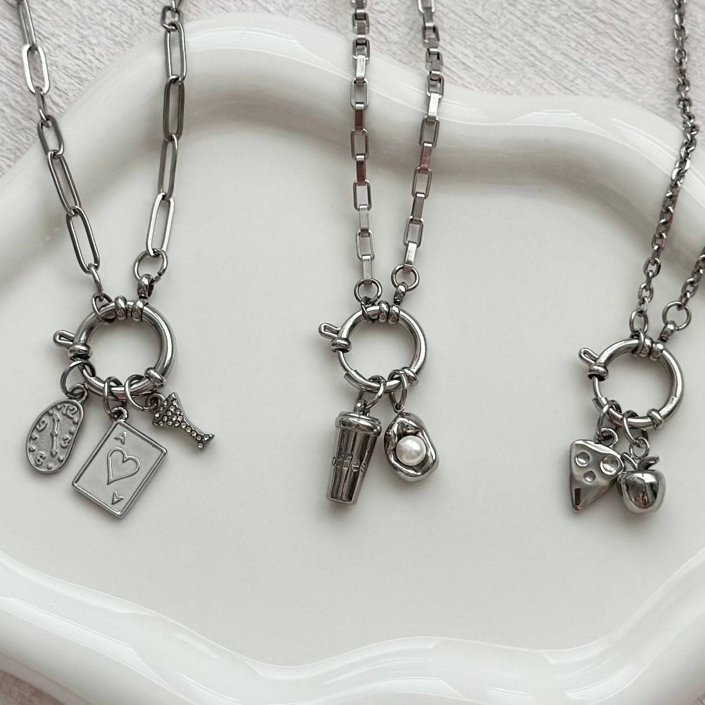 Silver Distorted Clock Charm
