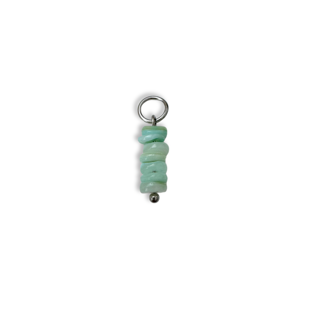 Mint Green Beaded Charm - Silver