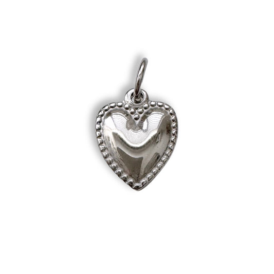 Silver Puff Heart Charm