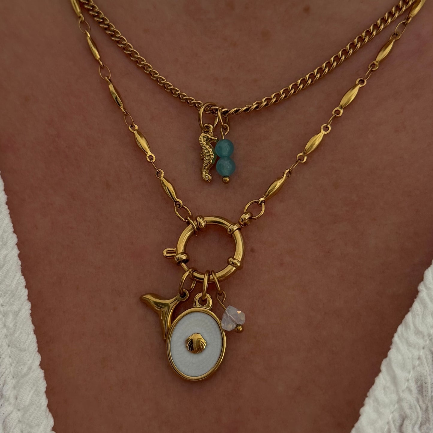 Gold Curb Charm Necklace