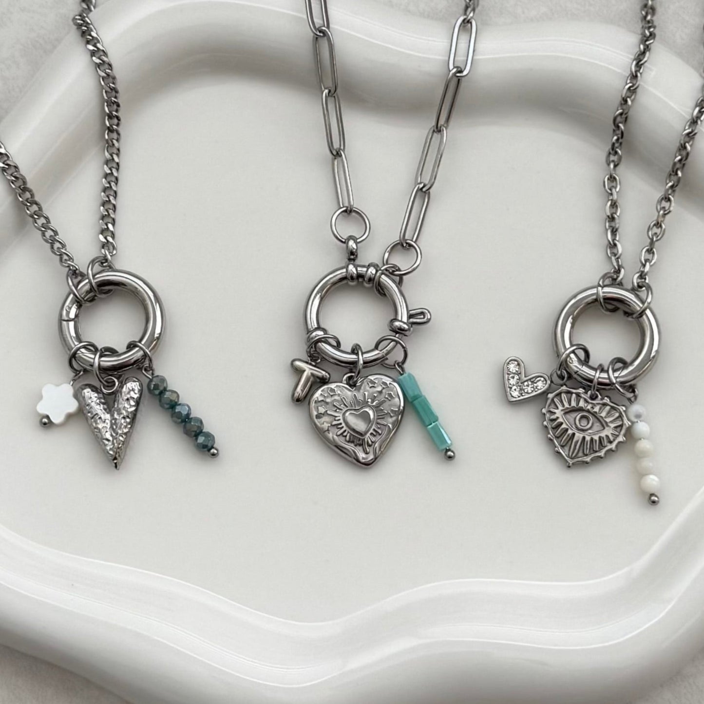 Silver Evil Eye Heart Charm