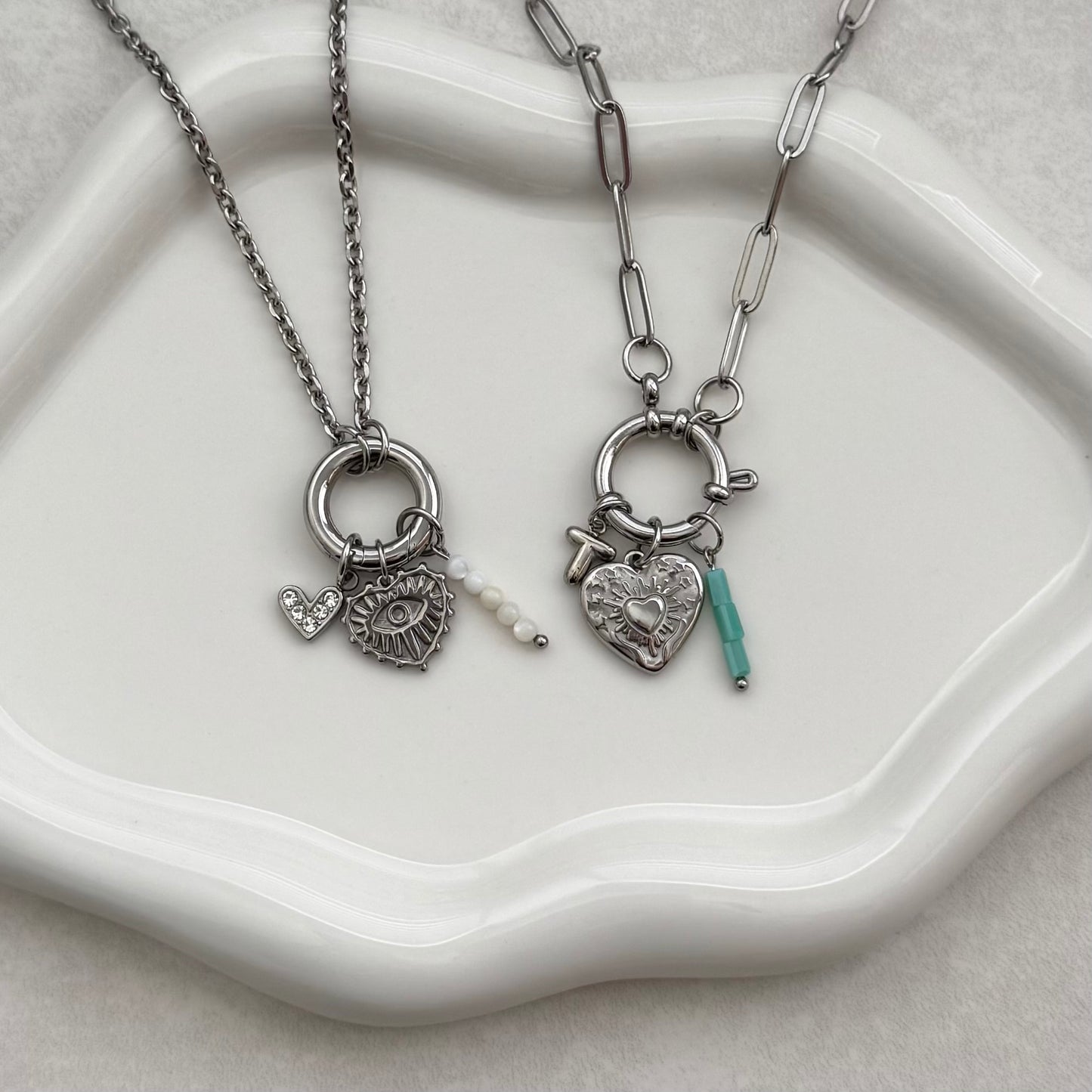 Silver Rolo Round Charm Necklace