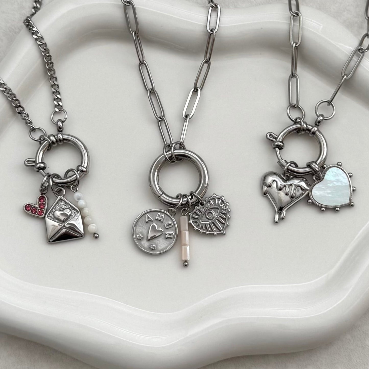 Silver Evil Eye Heart Charm