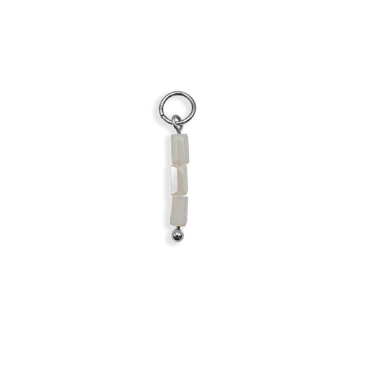 White Cuboid Beaded Charm - Silver