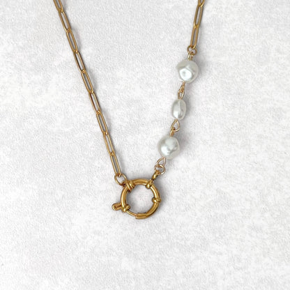 Gold Triple Pearl Charm Necklace
