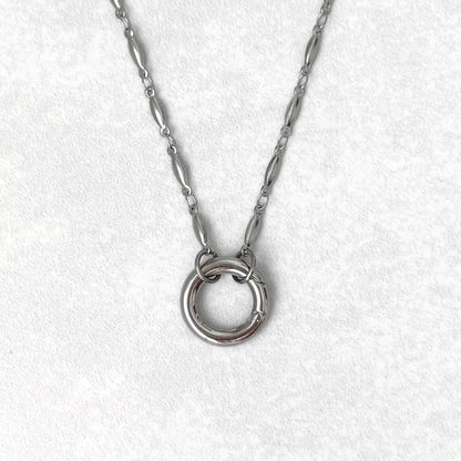 Silver Oval Link Round Charm Necklace