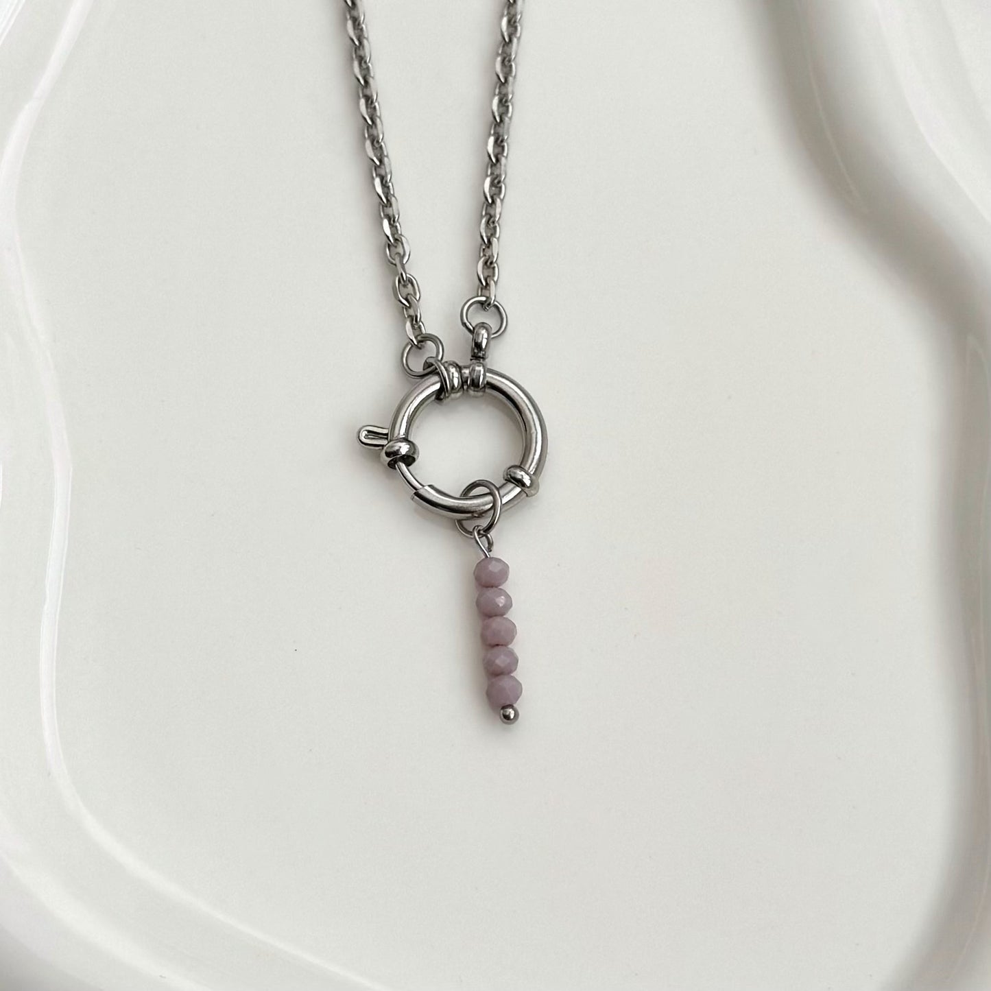 Mauve Beaded Charm - Silver