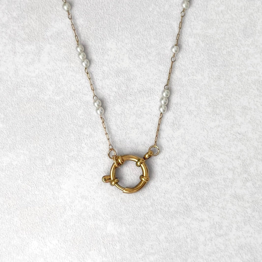 Gold Dainty Pearl Charm Necklace