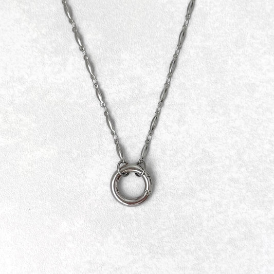 Silver Oval Link Round Charm Necklace