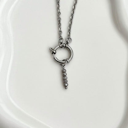 Dark Grey Beaded Charm - Silver