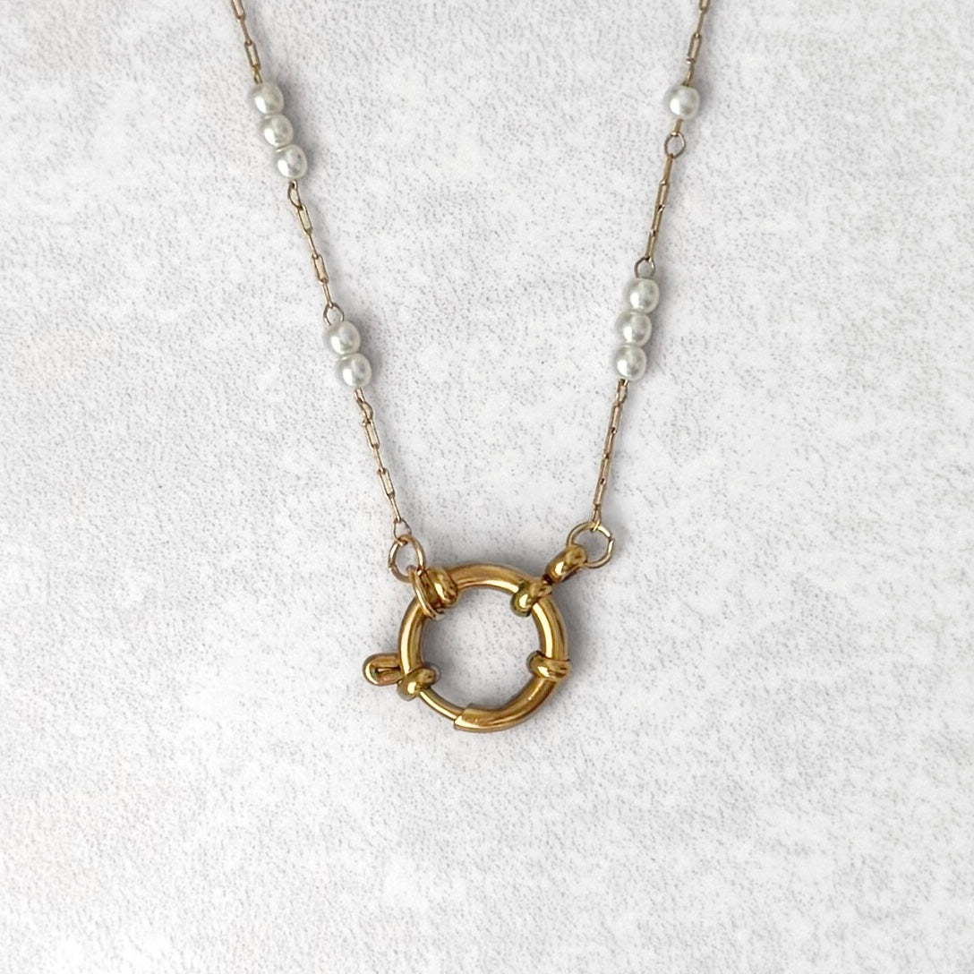 Gold Dainty Pearl Charm Necklace