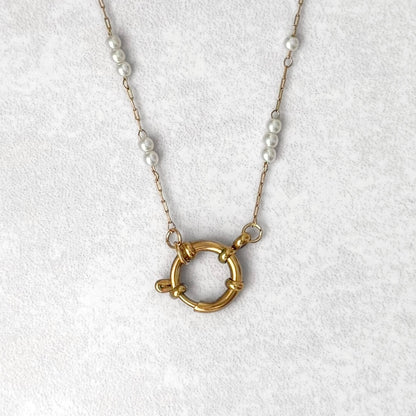 Gold Dainty Pearl Charm Necklace